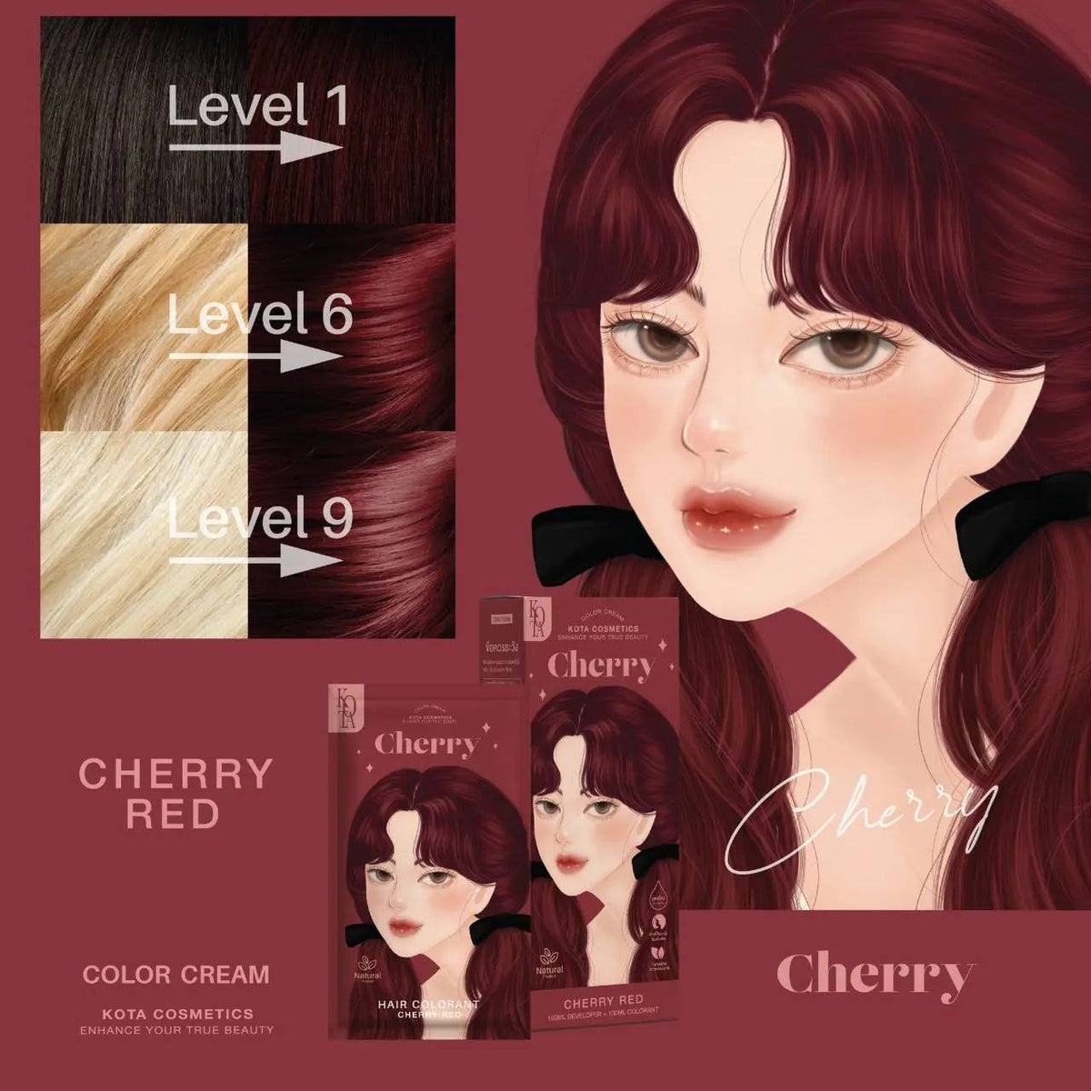 KOTA Cosmetics Cherry Red Color Cream 200ml (Made in Thailand)