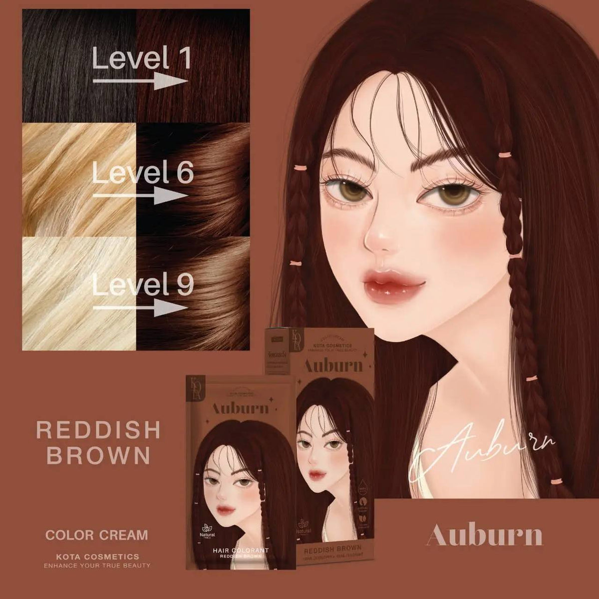 KOTA Cosmetics Auburn Reddish Brown Color Cream 200ml (Made in Thailand)
