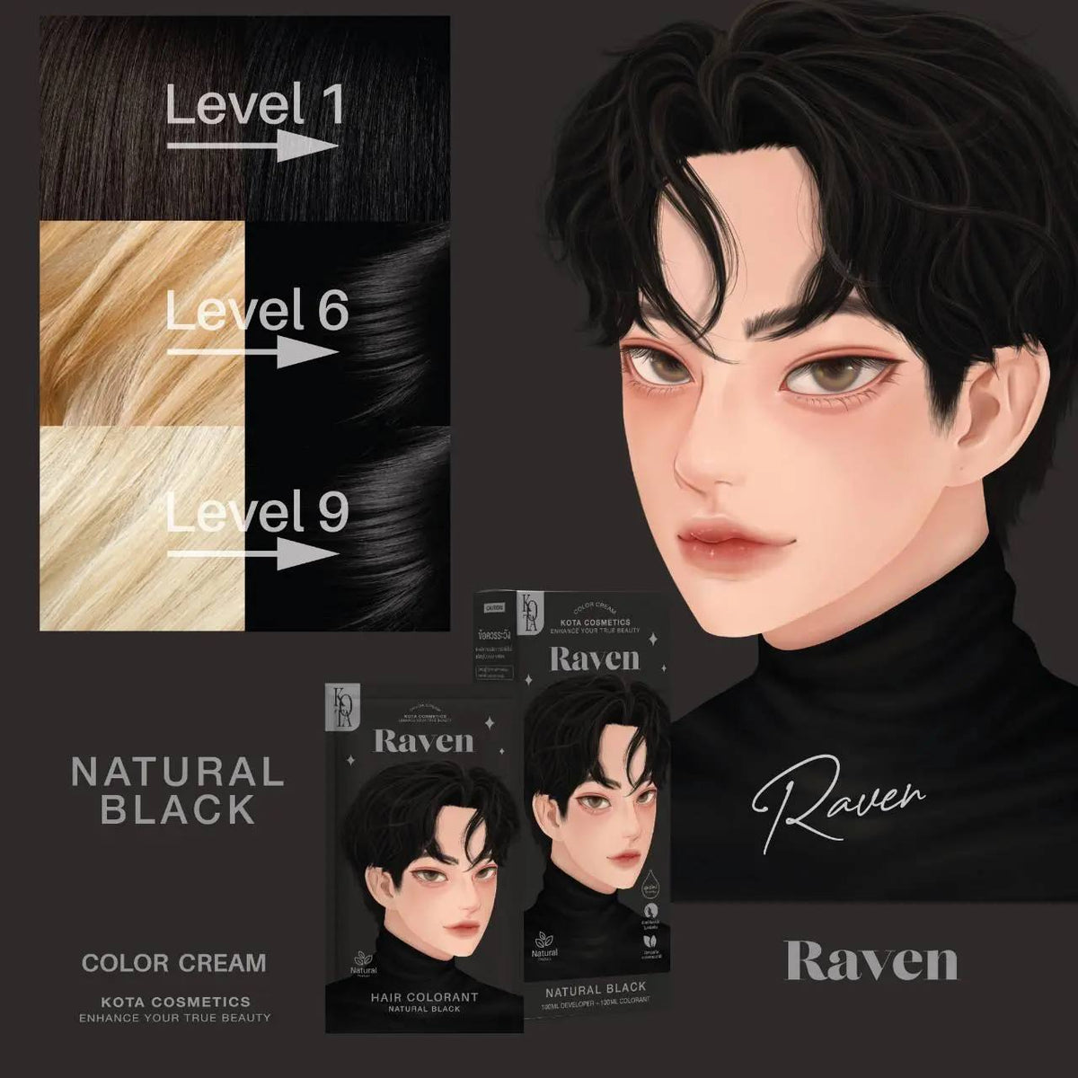 KOTA Cosmetics Raven Natural Black Color Cream 200ml (Made in Thailand)