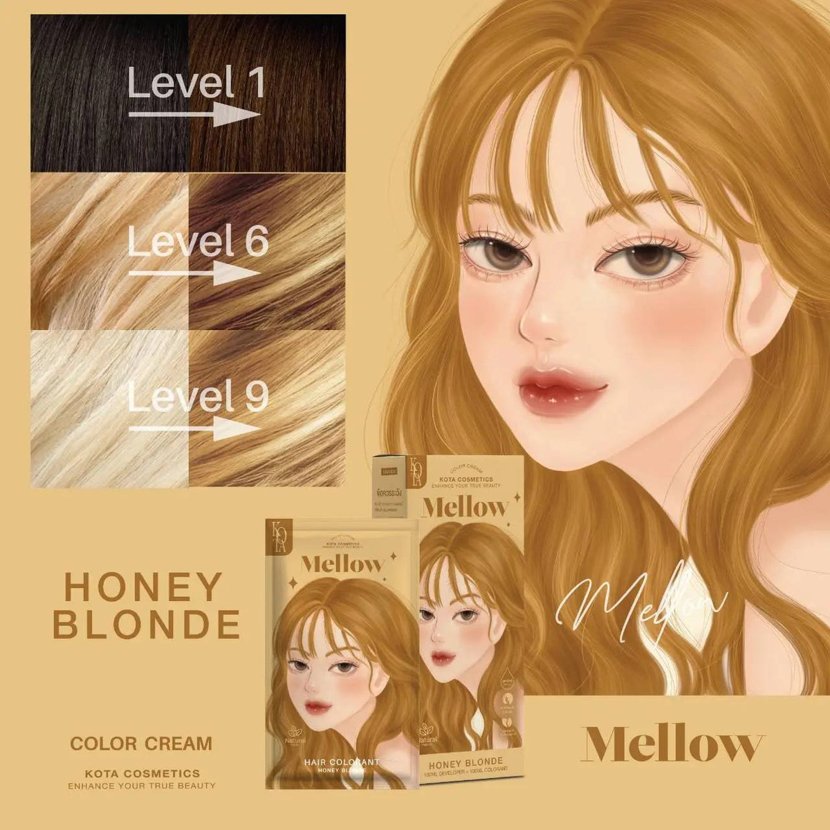 KOTA Cosmetics Mellow Honey Blonde Color Cream 200ml (Made in Thailand)