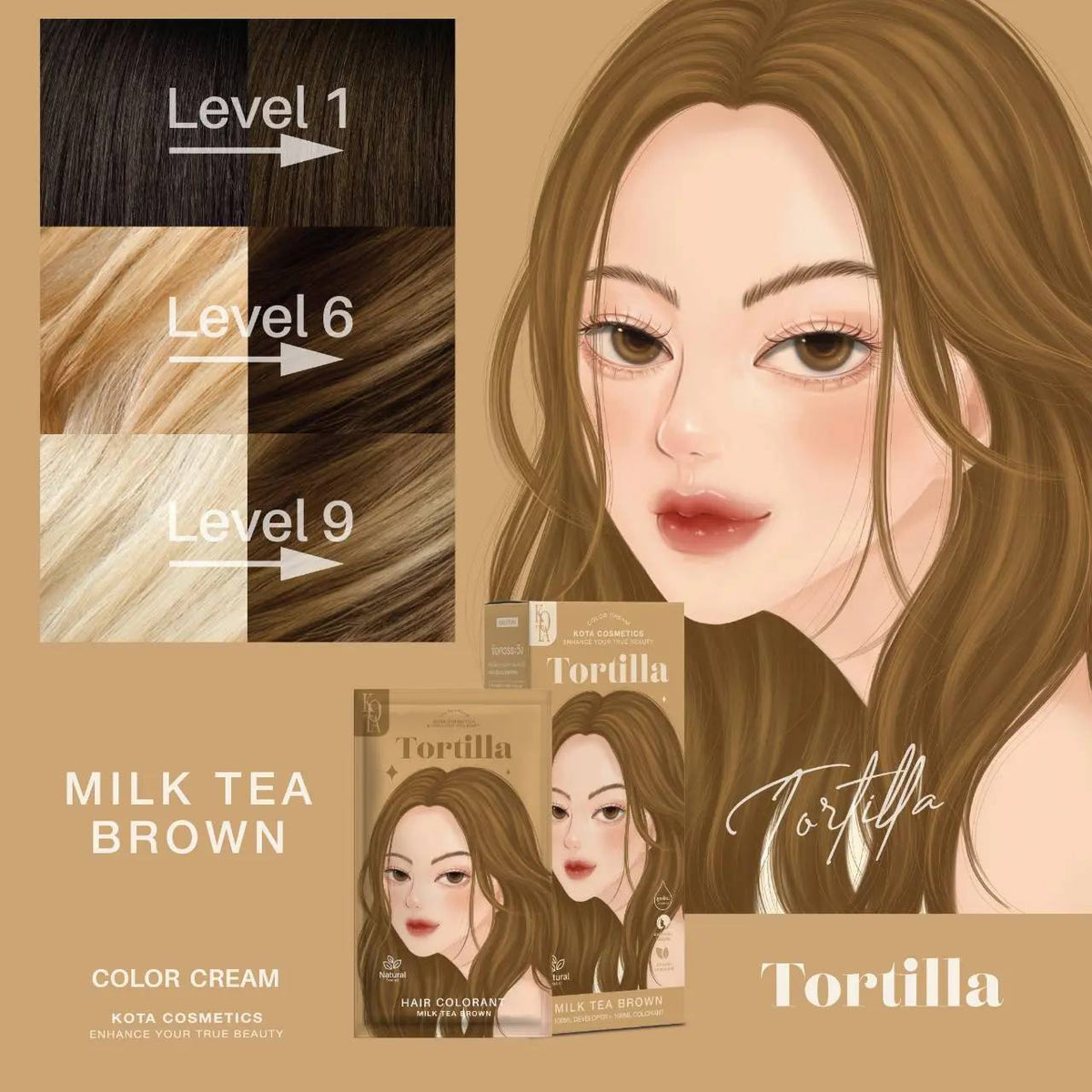 KOTA Cosmetics Tortilla Milk Tea Brown Color Cream 200ml (Made in Thailand)