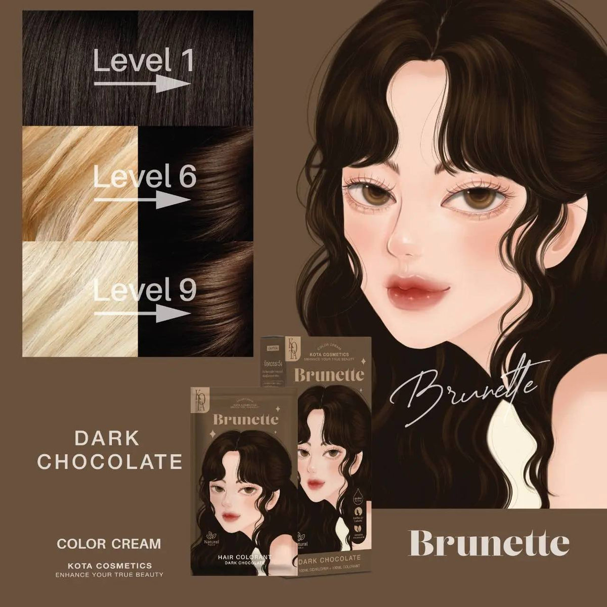 KOTA Cosmetics Brunette Dark Chocolate Color Cream 200ml (Made in Thailand)