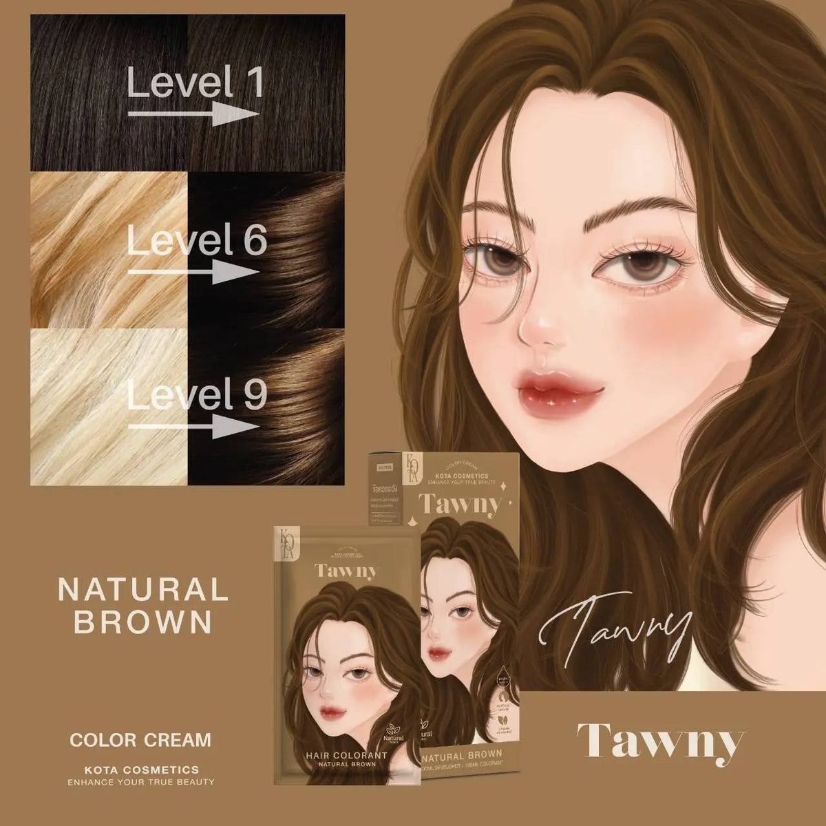 KOTA Cosmetics Tawny Natural Brown Color Cream 200ml (Made in Thailand)